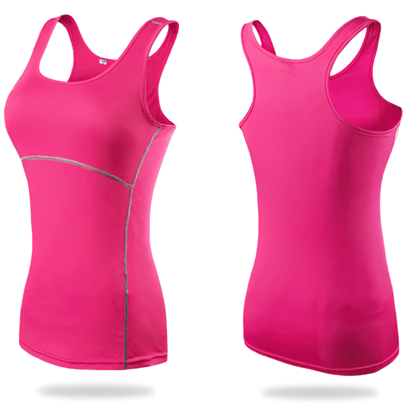 Vibrant pink slim tank top for women, featuring breathable, elastic fabric with anti-shrink and quick-dry properties, ideal for gym workouts.